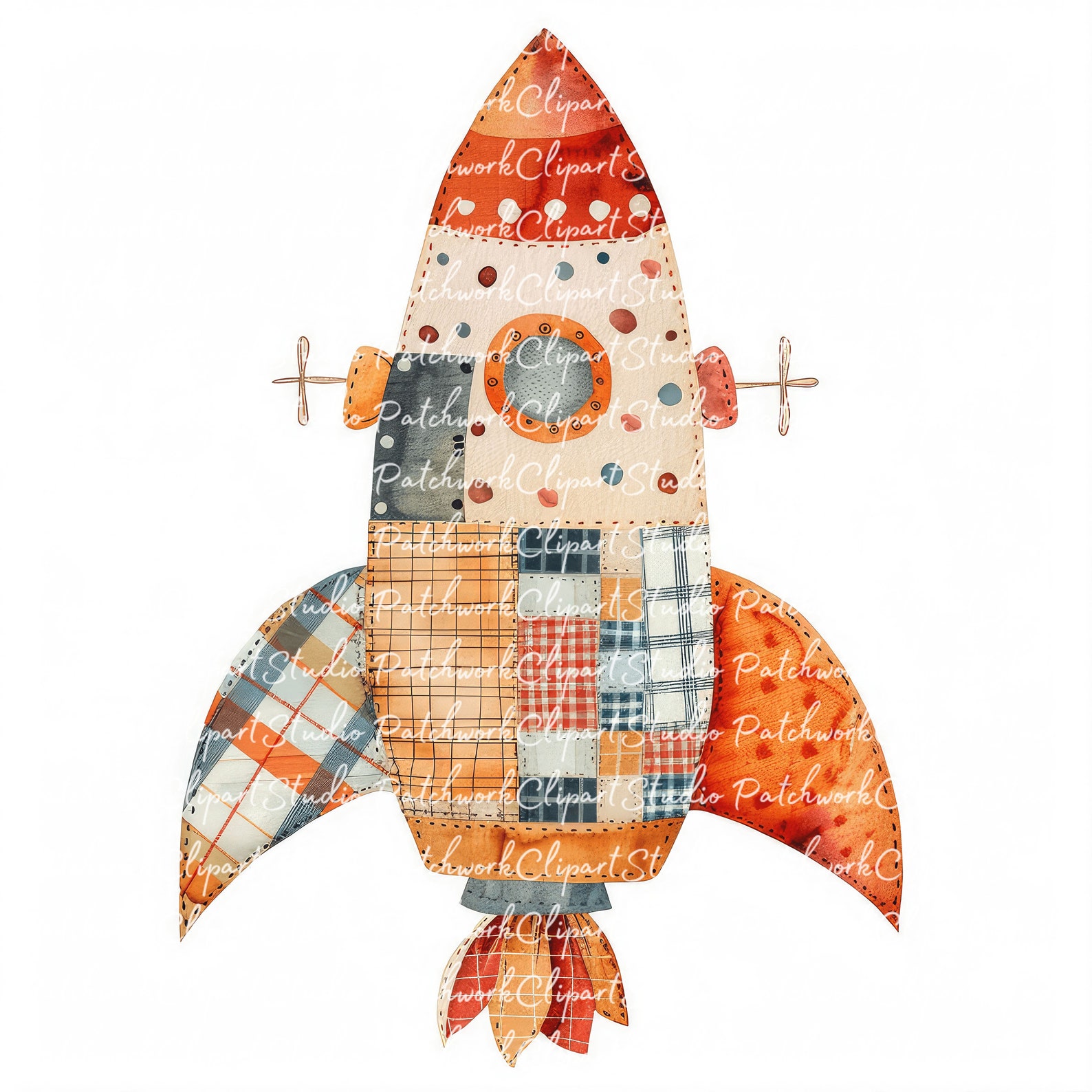 10 Rockets Clipart Bundle, PNG & JPG, Printable Patchwork Rocket ...