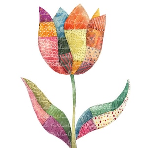 10 tulpen clipartbundel, png en jpg, afdrukbare patchwork-tulp, illustraties, digitale download, scrapbooking, afbeelding tulpquilt