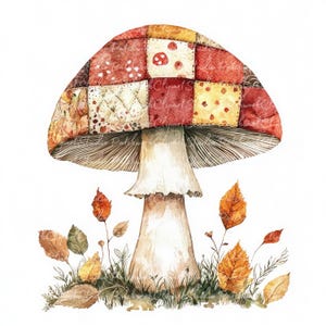 Paquete de 10 imágenes prediseñadas de hongos otoñales, PNG y JPG, hongos otoñales para patchwork, ilustraciones, descarga digital, manualidades con álbumes de recortes, imágenes