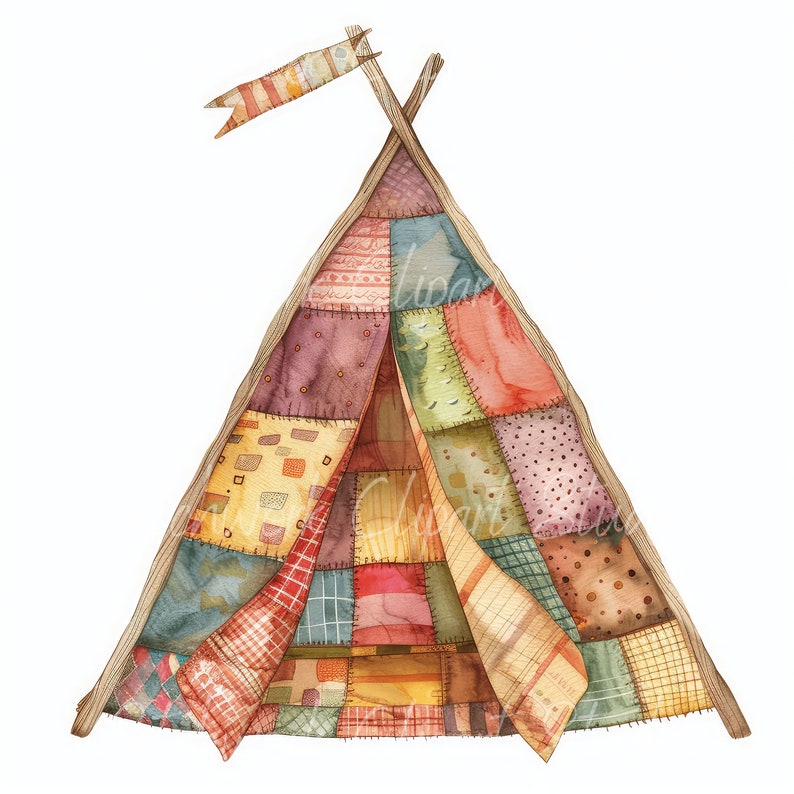 Tent Clipart Bundle, Printable Tents, Cute Quilted Fabric Illustrations ...