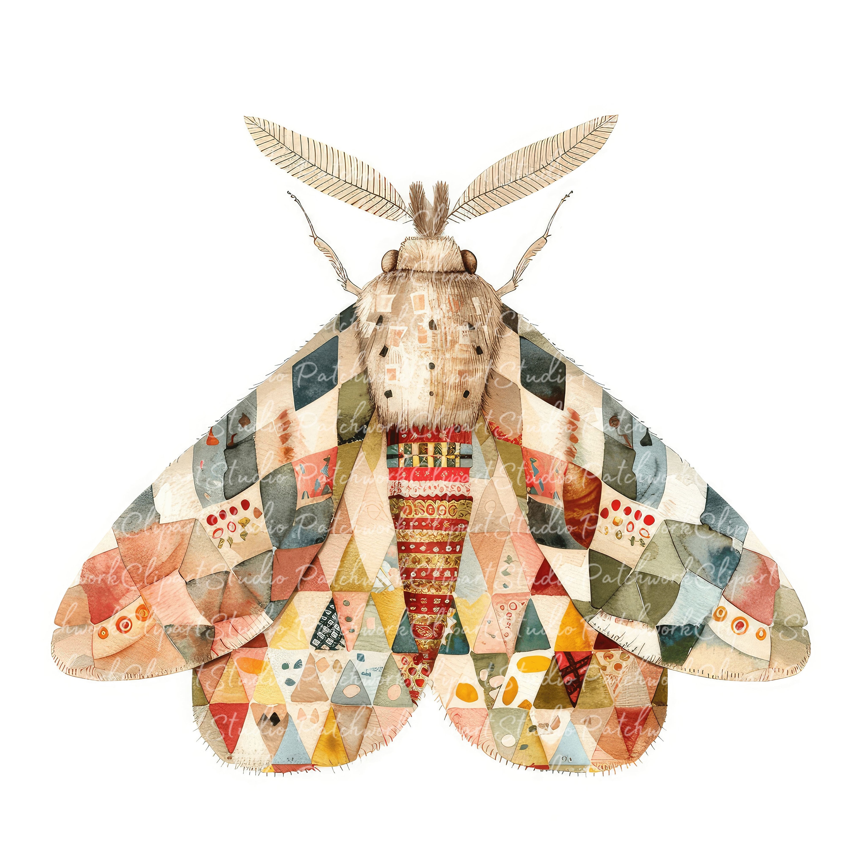 Moths Clipart Bundle, Printable Moth, Cute Quilted Fabric Illustrations ...