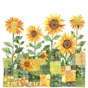 Lot de 10 cliparts champ tournesol, PNG & JPG, patchwork imprimable tournesols, tissu, téléchargement numérique, création de scrapbooking, image de courtepointe