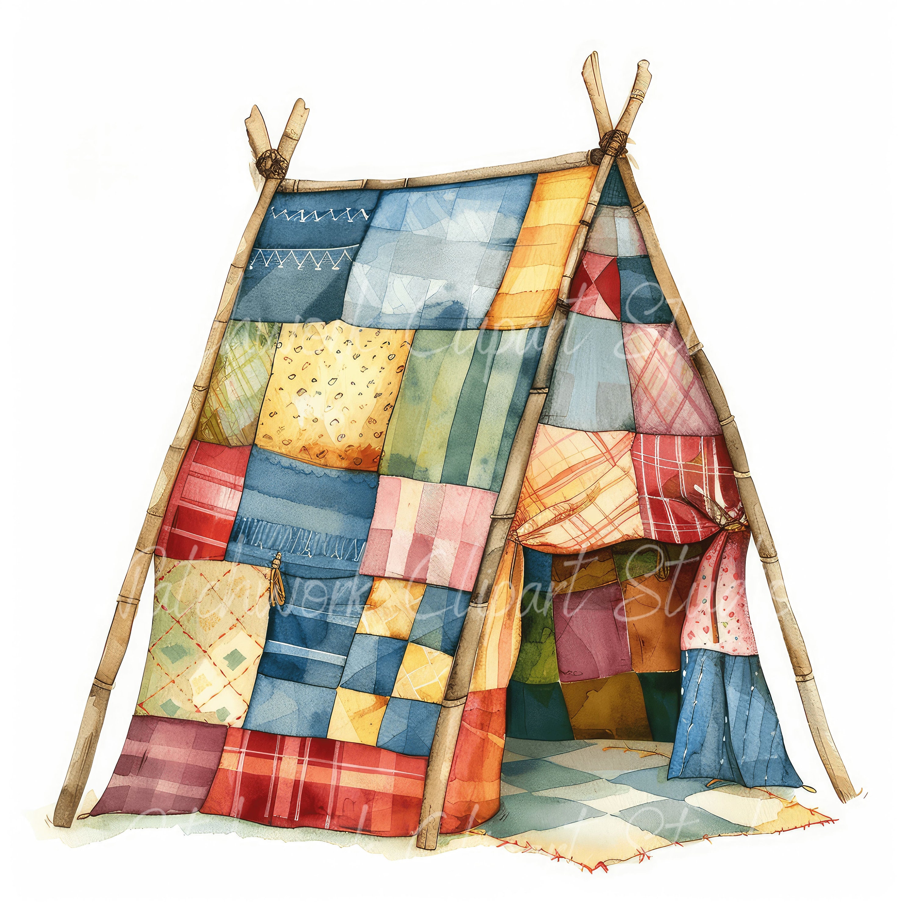 Tent Clipart Bundle, Printable Tents, Cute Quilted Fabric Illustrations ...