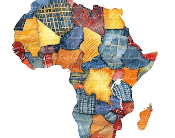 10 Afrika Clipart Bundle, PNG & JPG, Patchwork Afrikanischer Kontinent, Illustrationen, digitaler Download, Sammelalbum, Quilt Bild