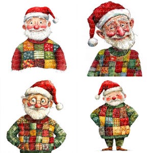 16 bundle di clipart di vecchietti di Natale, PNG e JPG, patchwork stampabile, illustrazioni di Natale, download digitale, creazione di album di ritagli, immagine di trapunta
