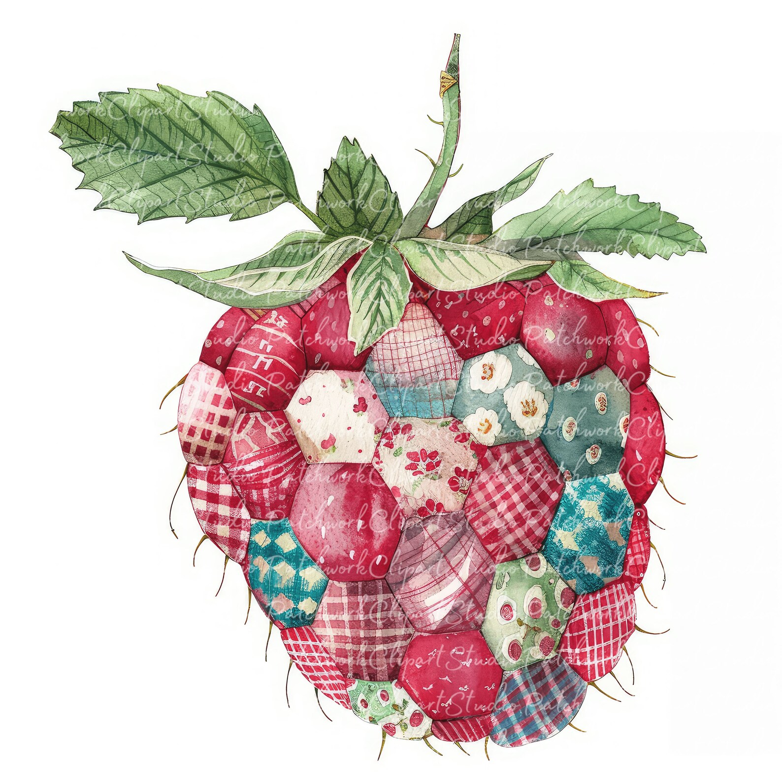 10 Raspberries Clipart Bundle, PNG & JPG, Printable Patchwork Raspberry ...