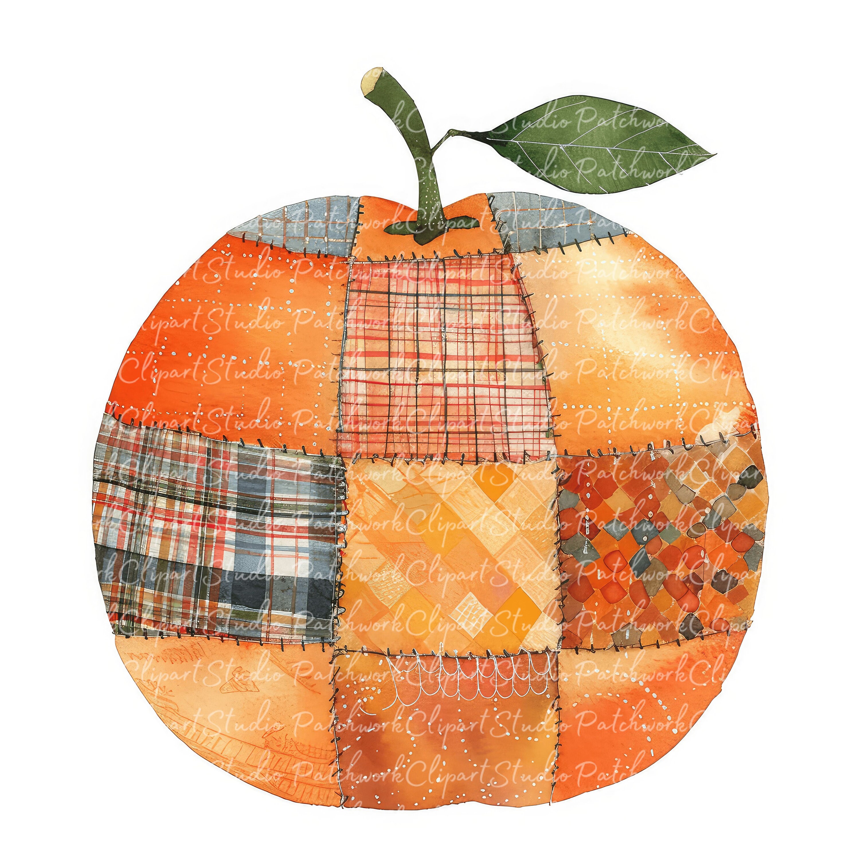 Vector Orange Patchwork 10 Oranges Clipart Bundle, PNG & JPG, Printable Patchwork Orange, Fruit ...