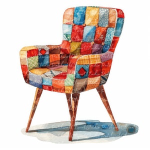 Clipartbundel 10 stoelen, png en jpg, afdrukbare patchworkstoel, illustraties, digitale download, scrapbooking, quiltafbeelding