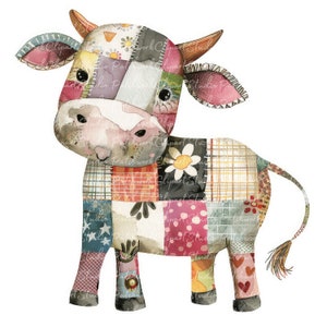 10 koeien clipartbundel, png en jpg, afdrukbare patchwork koe, illustraties, digitale download, scrapbook crafting, boerderij, afbeelding koequilt