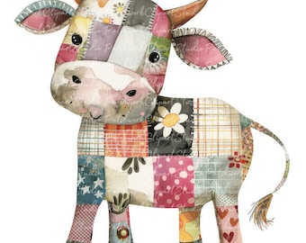 10 Cows Clipart Bundle, PNG & JPG, Printable Patchwork Cow, Illustrations, Digital Download, Scrapbook Crafting, Farm, Cow Quilt Image