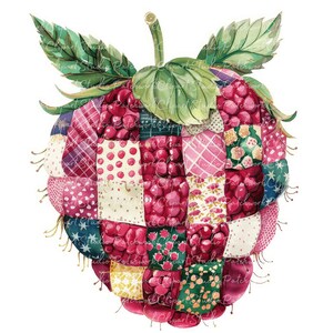 10 frambozen clipartbundel, png en jpg, afdrukbare patchwork framboos, illustraties, digitale download, scrapbooking, quiltafbeelding