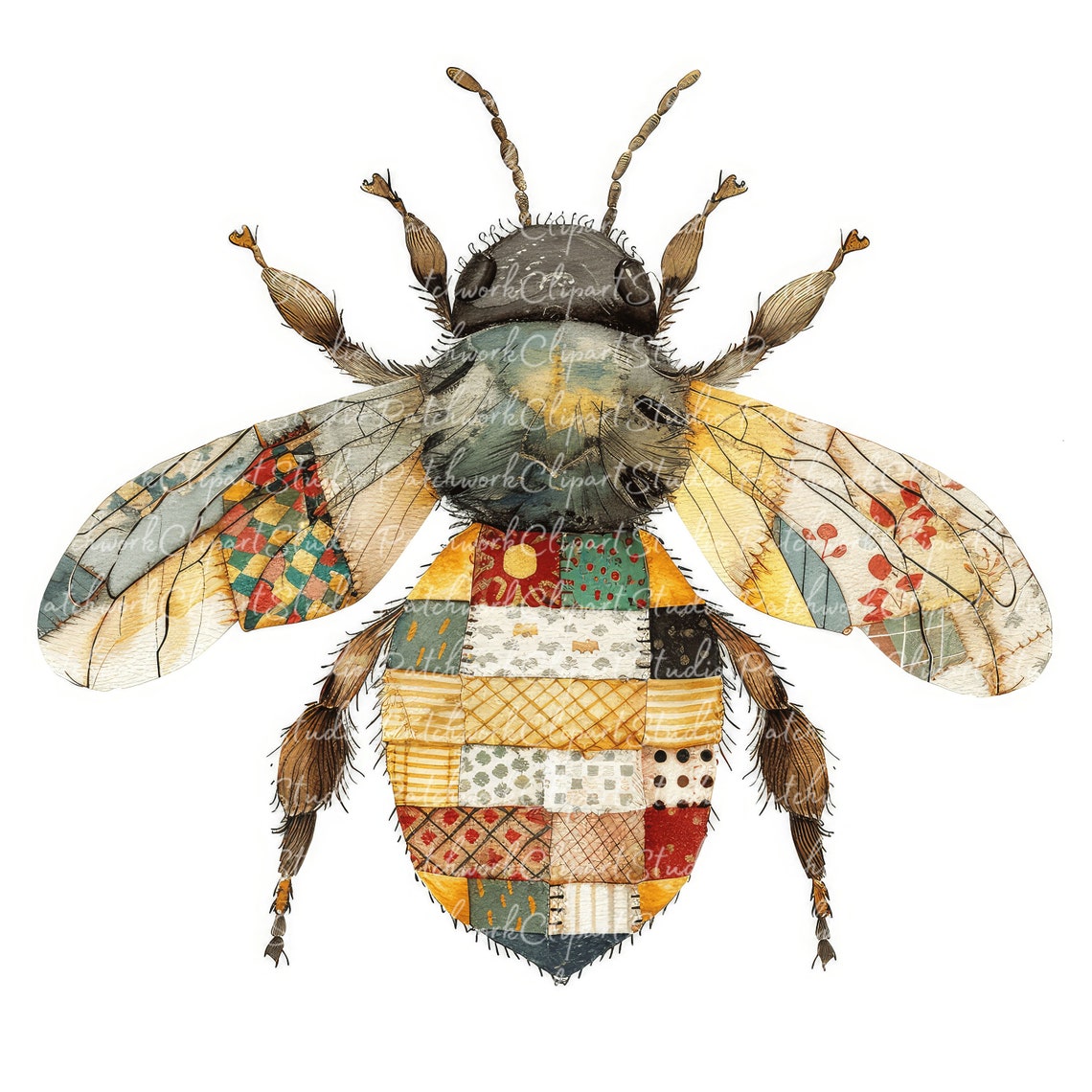 Patchword Bee Pattern 10 Bees Clipart Bundle, PNG & JPG, Printable Patchwork Bee ...