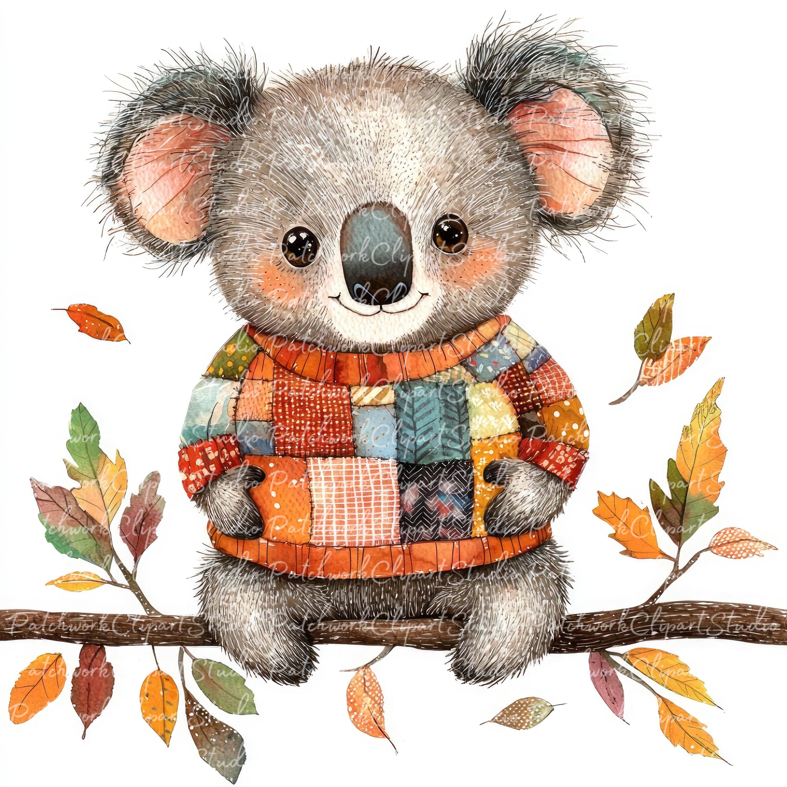 10 Autumn Koala Clipart Bundle, PNG & JPG, Printable Patchwork, Koala ...