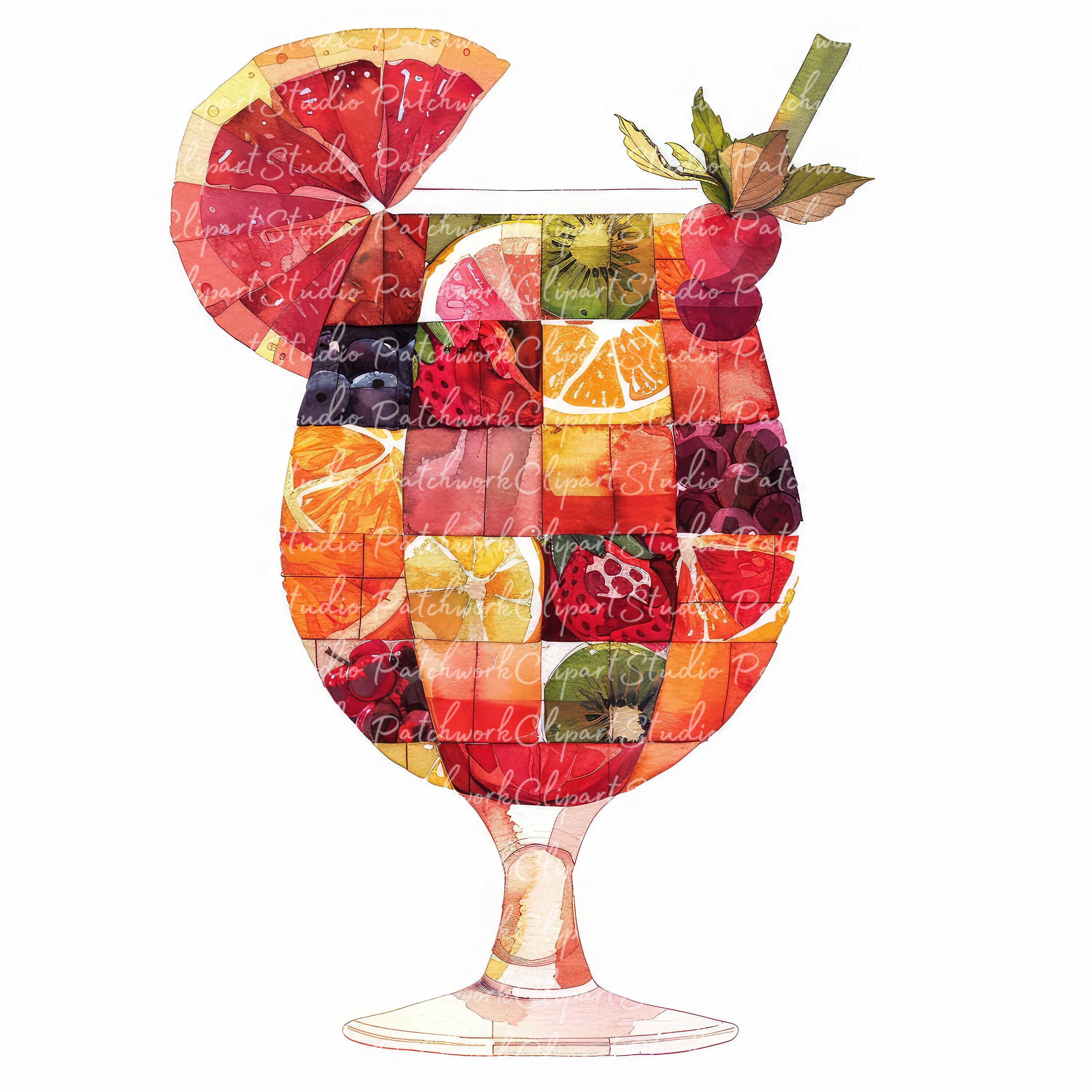 10 Sangria Clipart Bundle, Printable Patchwork Drink, Cute Quilted ...