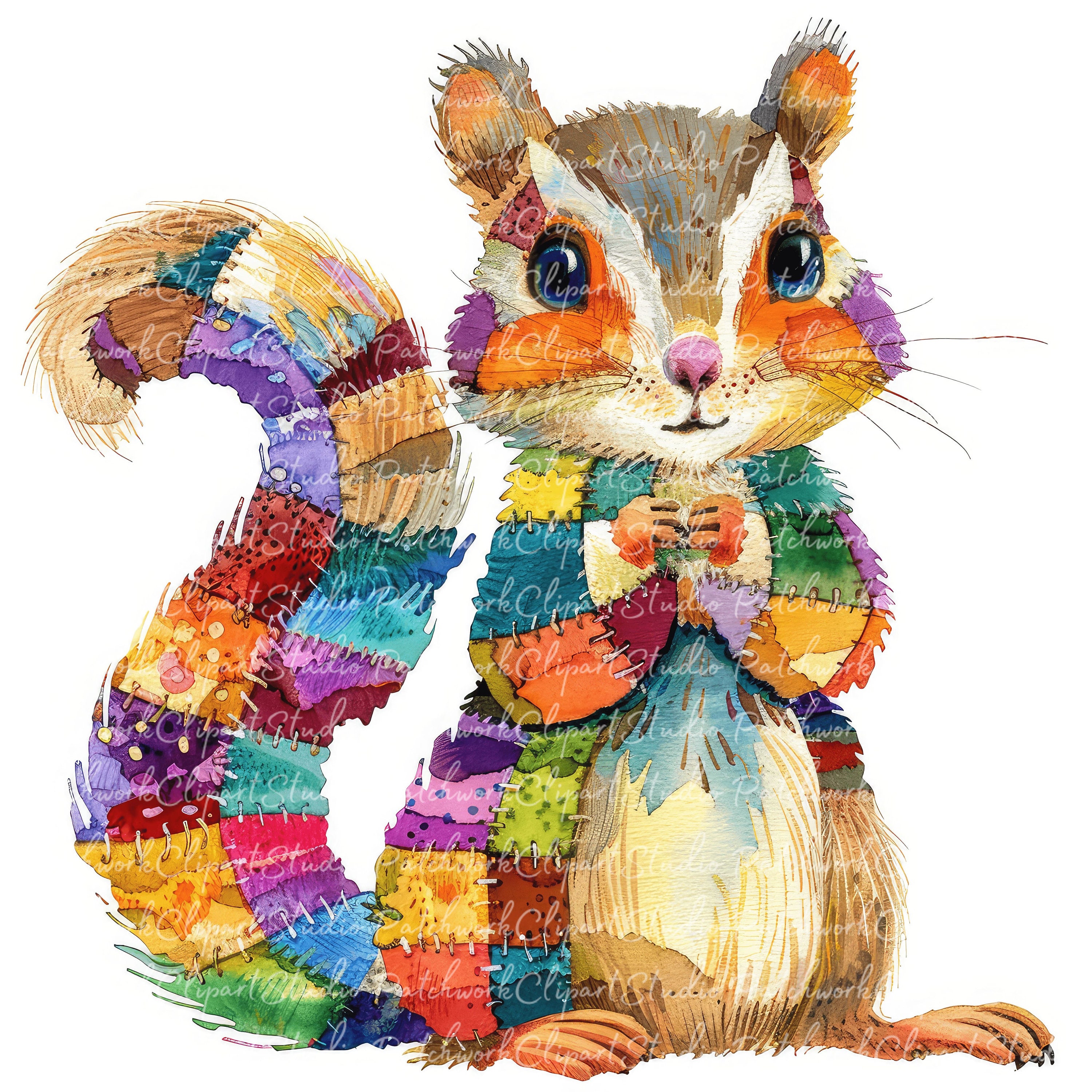 10 Chipmunks Clipart Bundle, PNG & JPG, Printable Patchwork Chipmunk ...