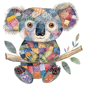 10 Koala Clipart Bundle, PNG & JPG, Printable Patchwork Koalas, Illustrations, Digital Download, Scrapbook Crafting, Quilt Image  Koala