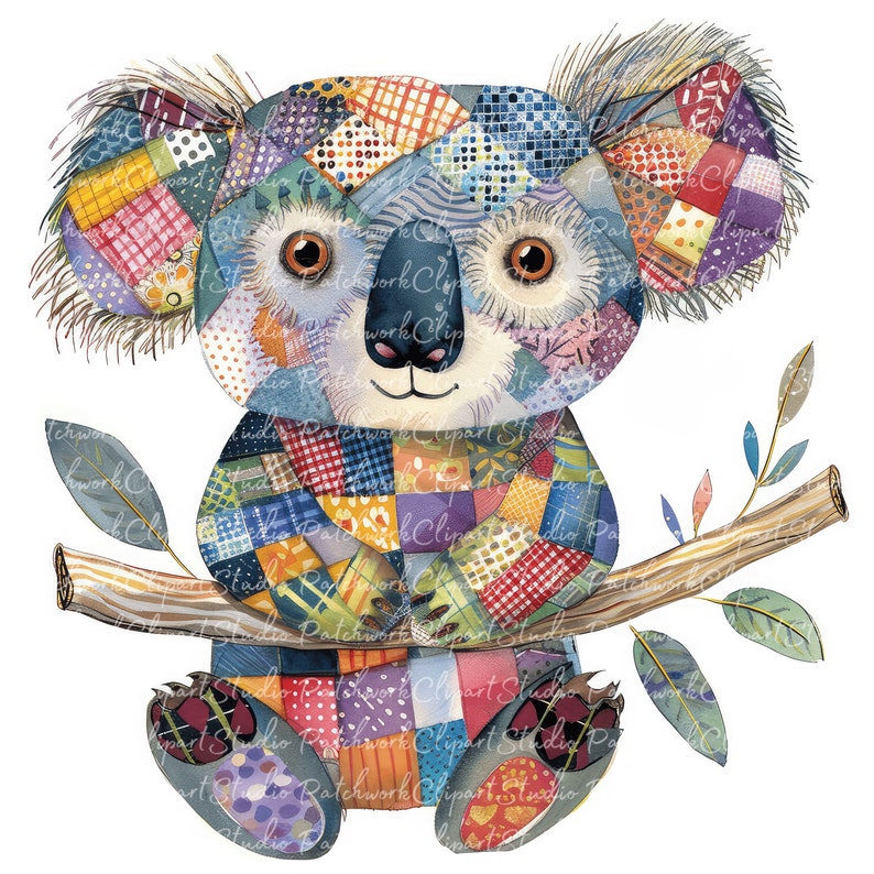 10 Koala Clipart Bundle, PNG & JPG, Printable Patchwork Koalas ...
