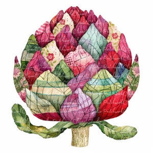 10 Artichoke Clipart Bundle, PNG & JPG, Printable Patchwork Artichokes, Illustrations, Digital Download, Scrapbook Crafting, Quilt Image