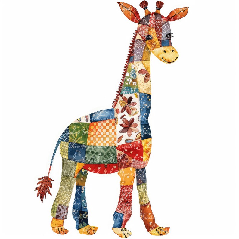 10 Giraffes Clipart Bundle, PNG & JPG, Printable Patchwork Giraffe ...