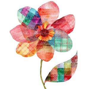 10 bloemen clipartbundel, png en jpg, afdrukbare patchworkbloem, illustraties, digitale download, scrapbooking, quiltafbeelding