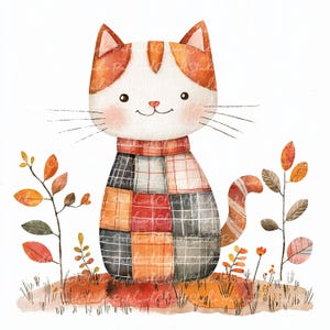 10 herfst kat clipartbundel, png en jpg, afdrukbare patchwork, kat in de herfst illustraties, digitale download, scrapbook crafting, quiltafbeelding