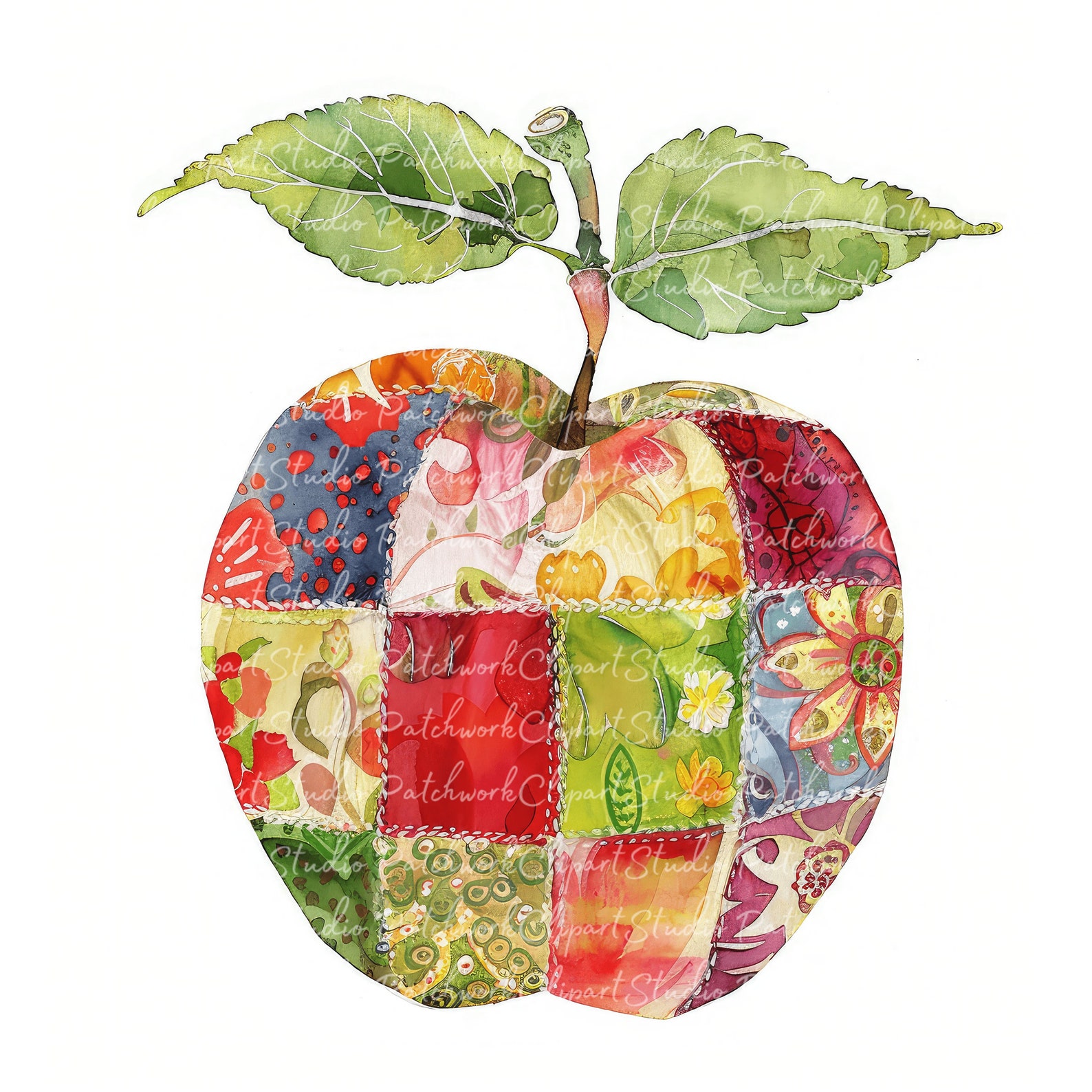 10 Apples Clipart Bundle, PNG & JPG, Printable Patchwork Apple ...