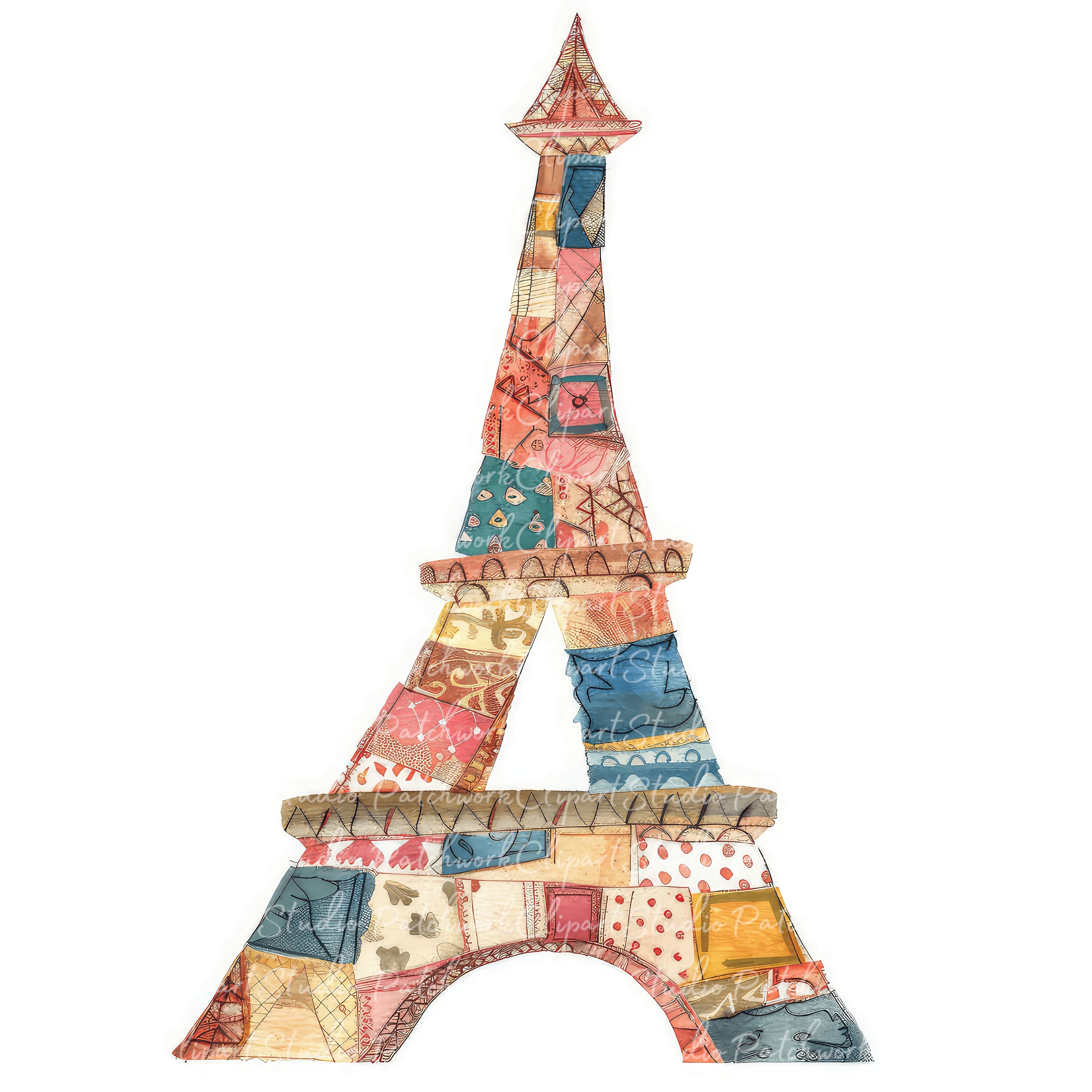 10 Eiffel Tower Clipart Bundle, PNG & JPG, Printable Patchwork Paris ...