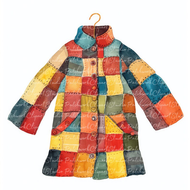 10 Coats Clipart Bundle, Printable Patchwork Kids' Coat, Quilted Fabric ...