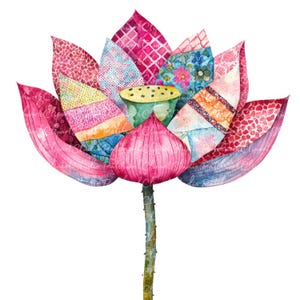 10 lotus clipartbundel, png en jpg, afdrukbare patchwork, illustraties, digitale download, scrapbooking, quiltafbeelding, schattige lotusbloem