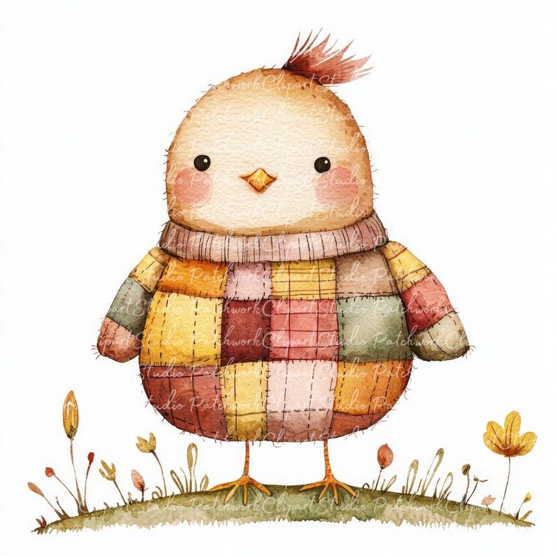 10 Autumn Chick Clipart Bundle, PNG & JPG, Printable Patchwork, Chick ...