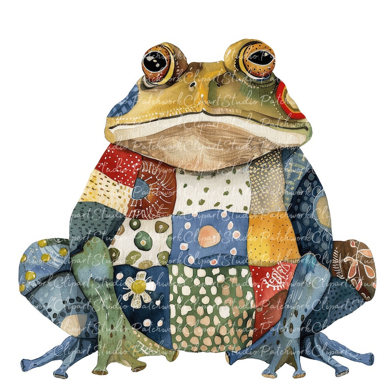 10 Frogs Clipart Bundle, PNG & JPG, Printable Patchwork Frog ...