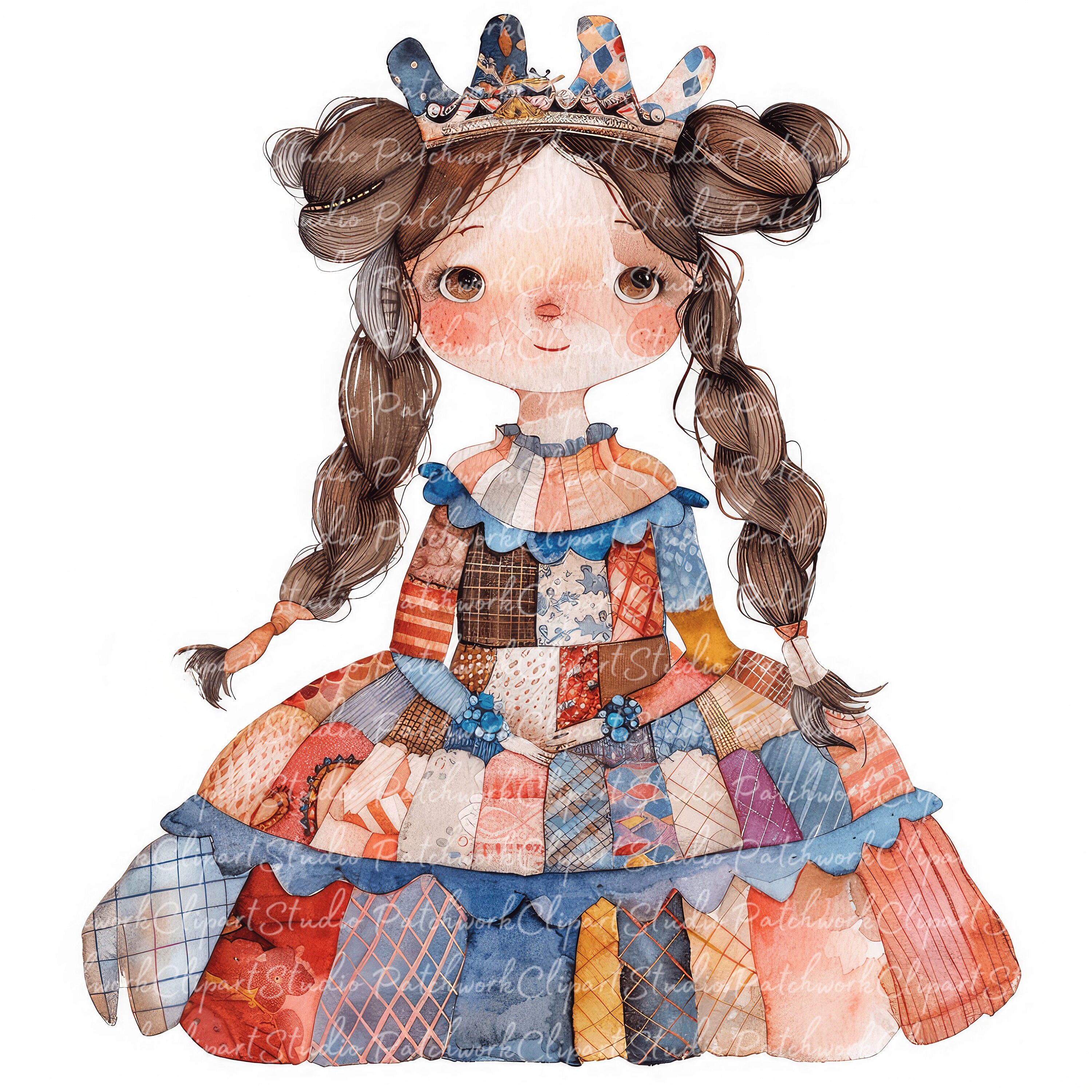 10 Princess Clipart Bundle, PNG & JPG, Printable Patchwork Princess ...