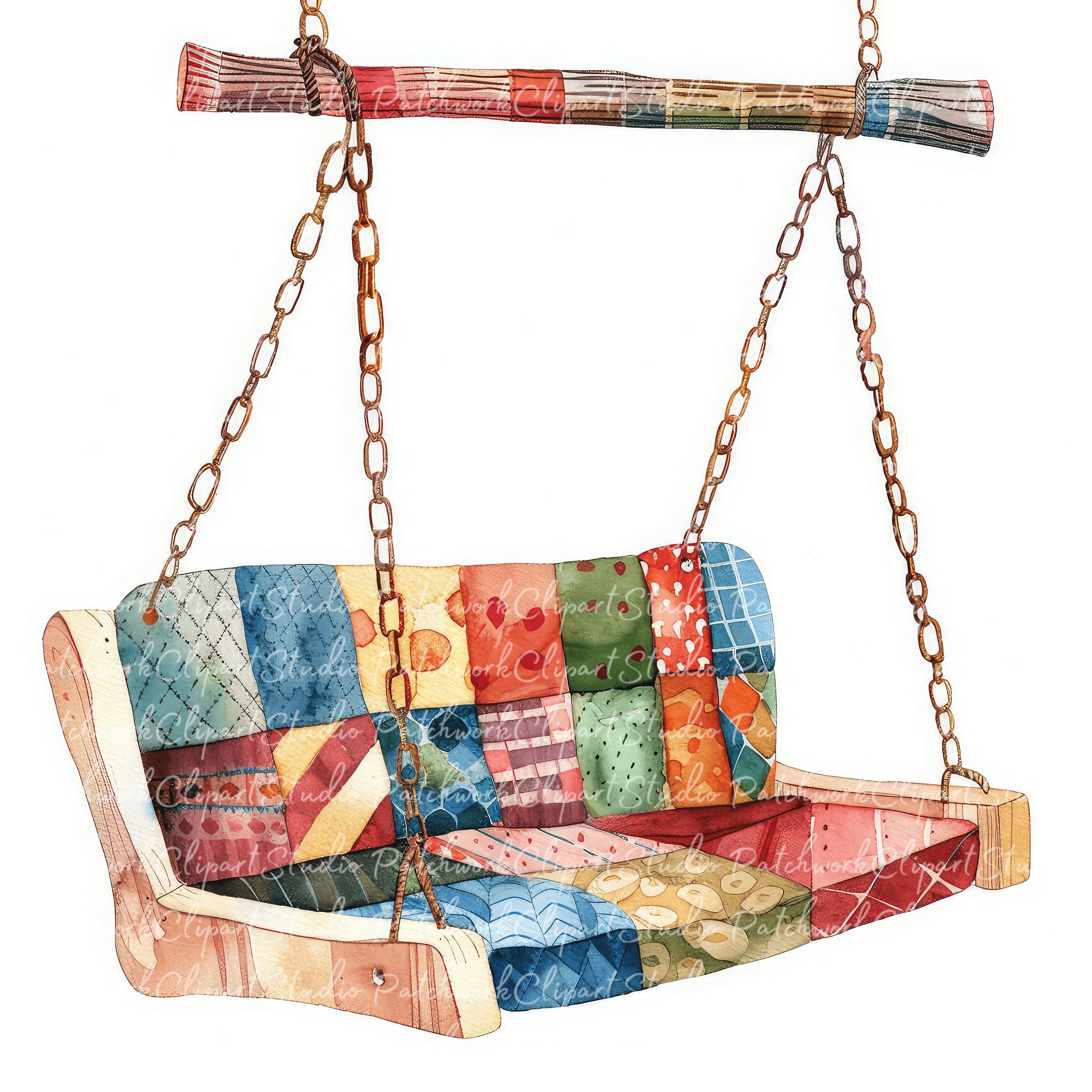 10 Swings Clipart Bundle, Printable Patchwork Swing, Quilted Fabric ...