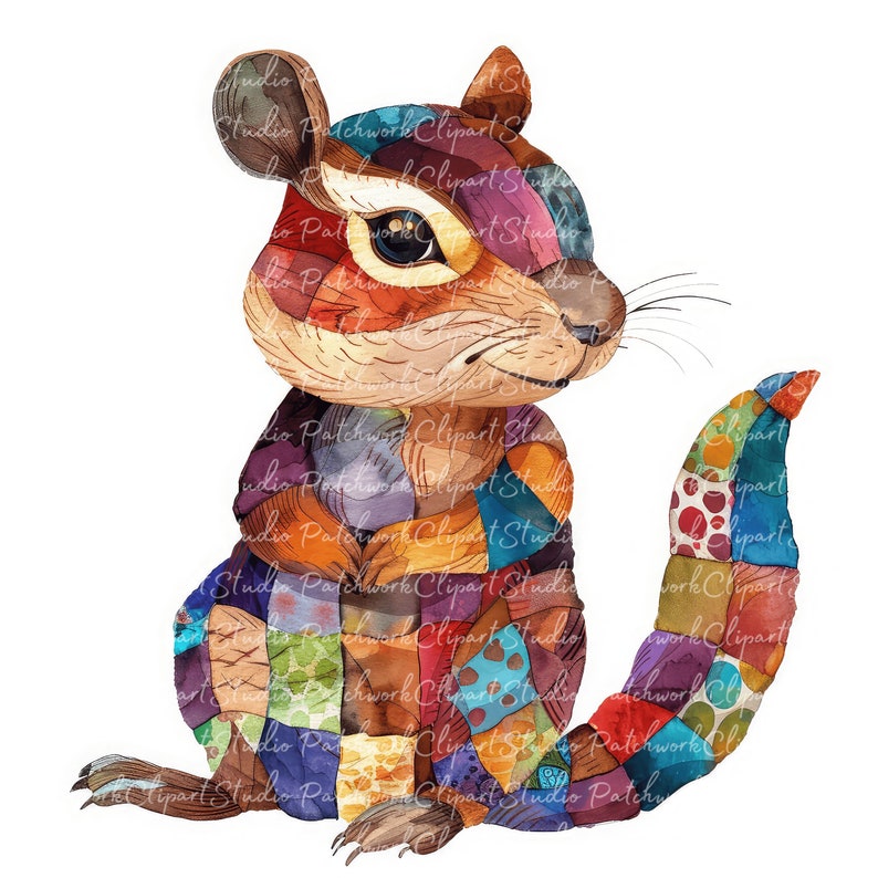 10 Chipmunks Clipart Bundle, PNG & JPG, Printable Patchwork Chipmunk ...