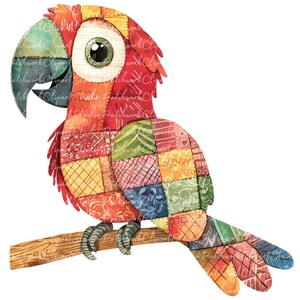 Patchwork Parrot 10 Parrot Clipart Bundle, PNG & JPG, Printable Patchwork Parrots ...