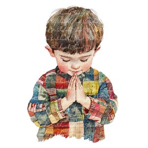 16 jongen bidden clipartbundel, png en jpg, afdrukbare patchwork jongen illustraties, digitale download, scrapbook ambachten, afbeelding schattige biddende jongen