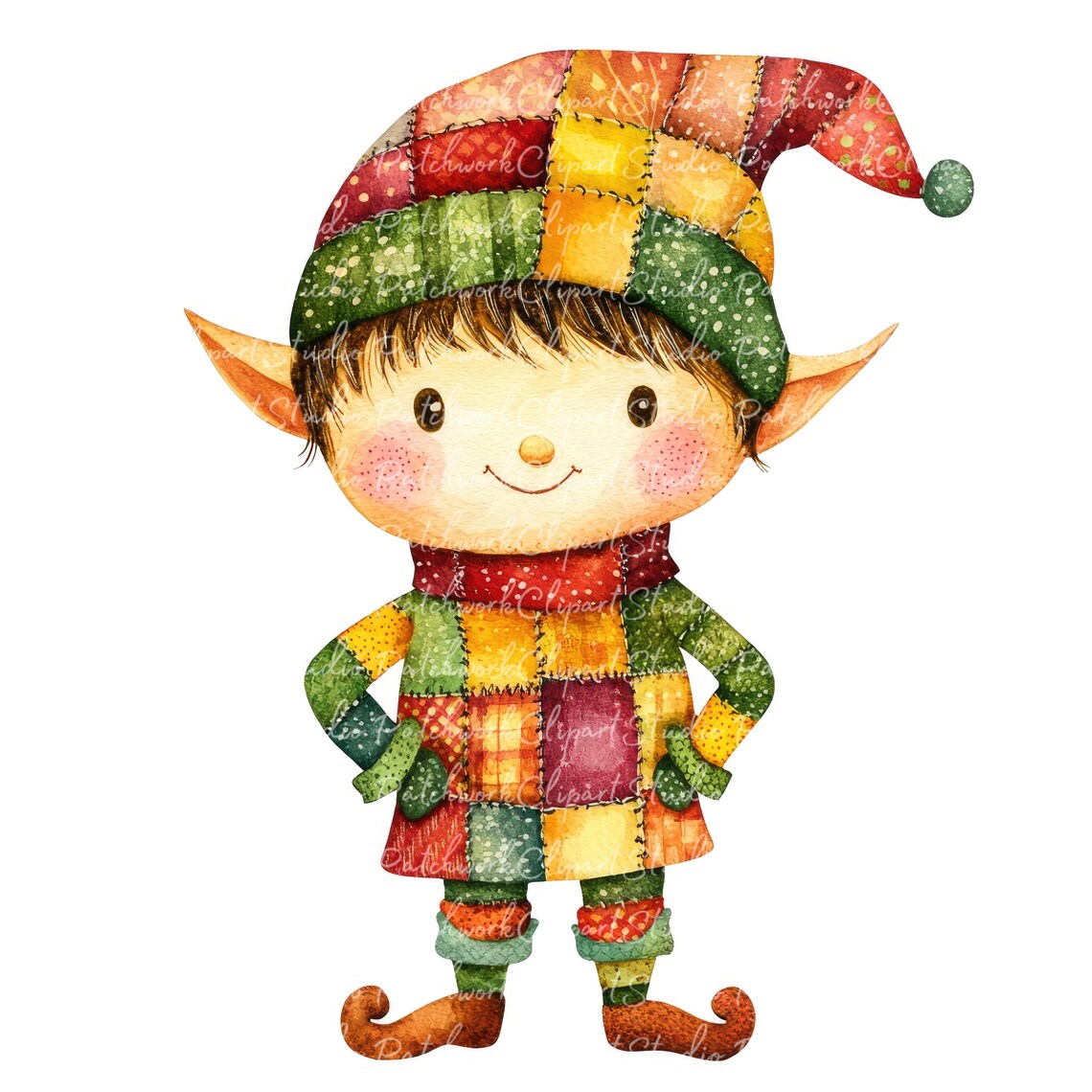 10 Elf Clipart Bundle, PNG & JPG, Printable Patchwork Christmas Elf ...