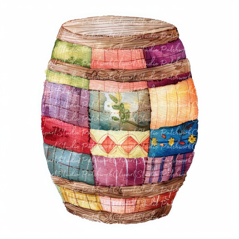 10 Barrels Clipart Bundle, PNG & JPG, Printable Patchwork Barrel ...