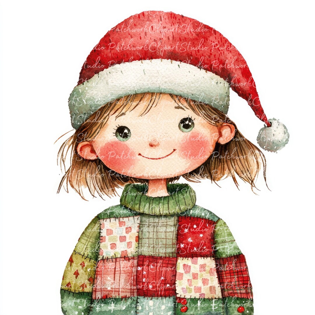 10 Christmas Girl Clipart Bundle, PNG & JPG, Printable Patchwork, XMAS ...