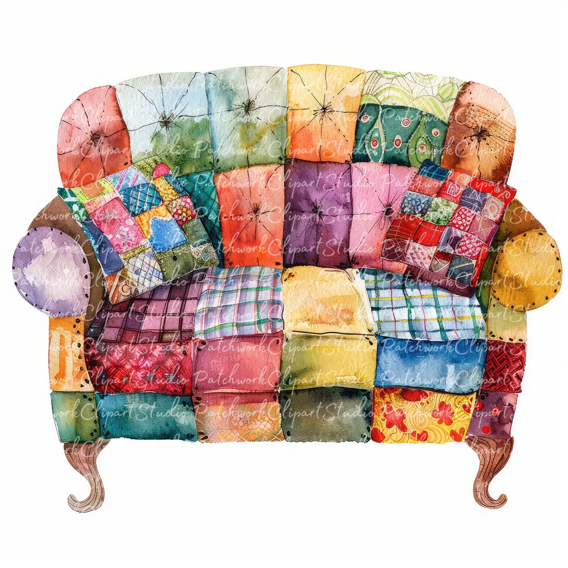 10 Sofas Clipart Bundle, Printable Patchwork Sofa, Cute Quilted Fabric ...