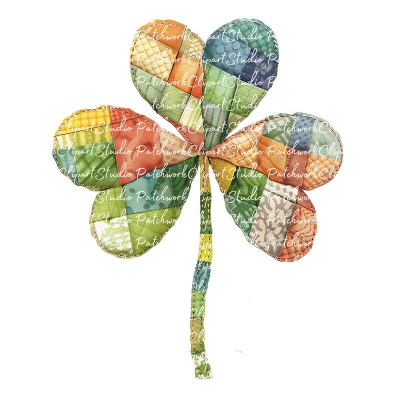 10 Shamrock Clipart Bundle, Printable Patchwork Shamrocks, Quilted ...