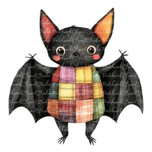 10 Bat Clipart Bundle, PNG & JPG, Printable Patchwork, Spooky Halloween ...