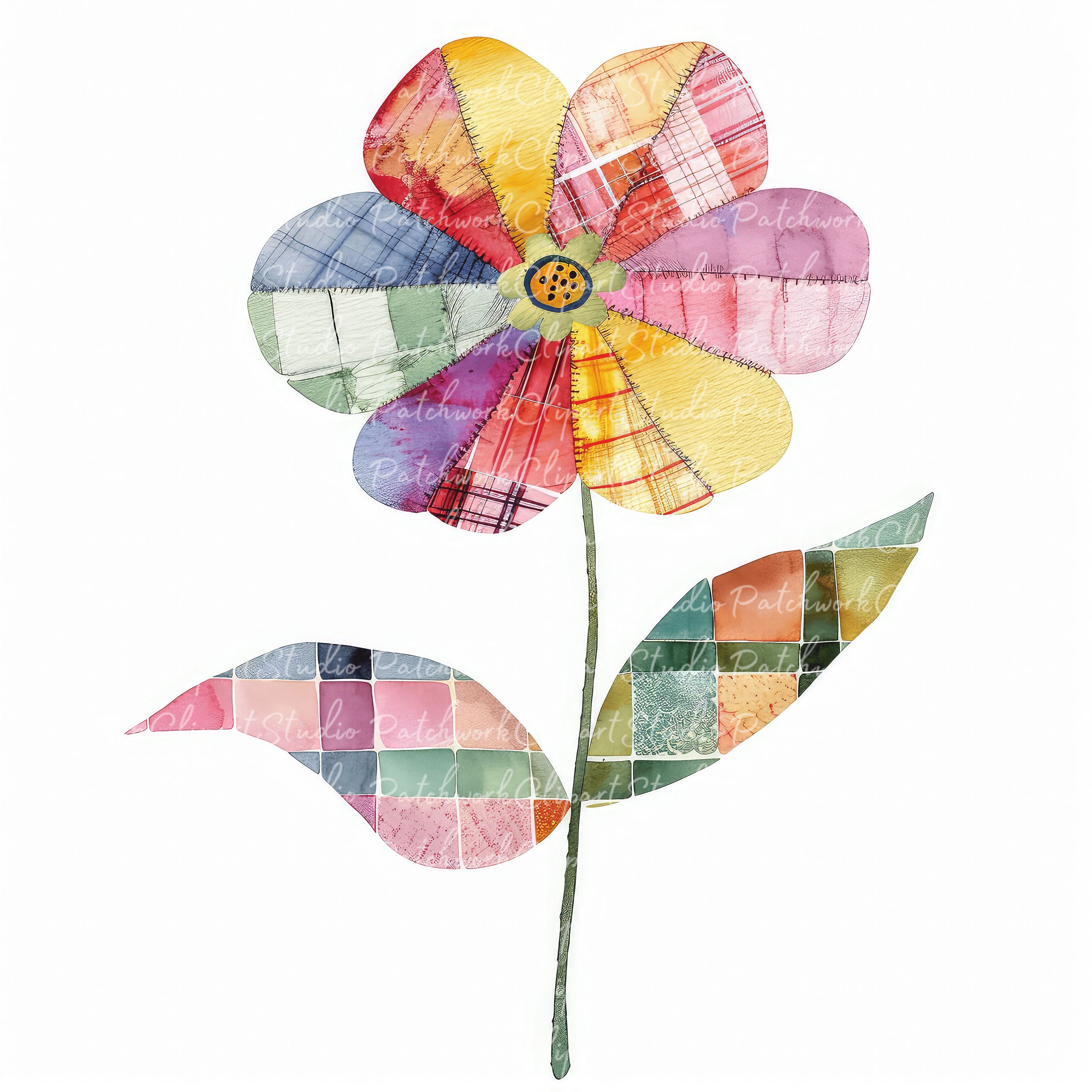 10 Flowers Clipart Bundle, PNG & JPG, Printable Patchwork Flower ...
