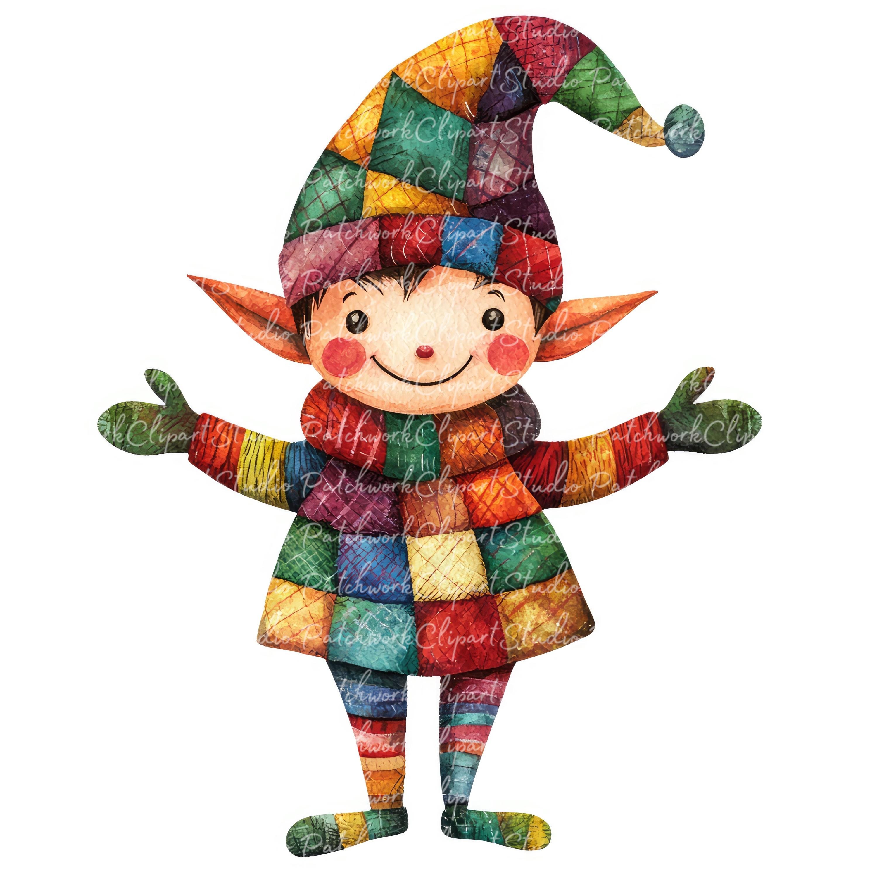 10 Christmas Elf Clipart Bundle, PNG & JPG, Printable Patchwork Elf ...