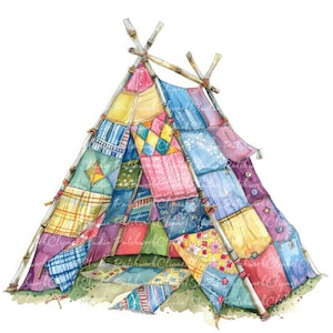 10 tent clipartbundel, png en jpg, afdrukbare patchworktenten, illustraties, digitale download, scrapbooking, afbeelding tentquilt