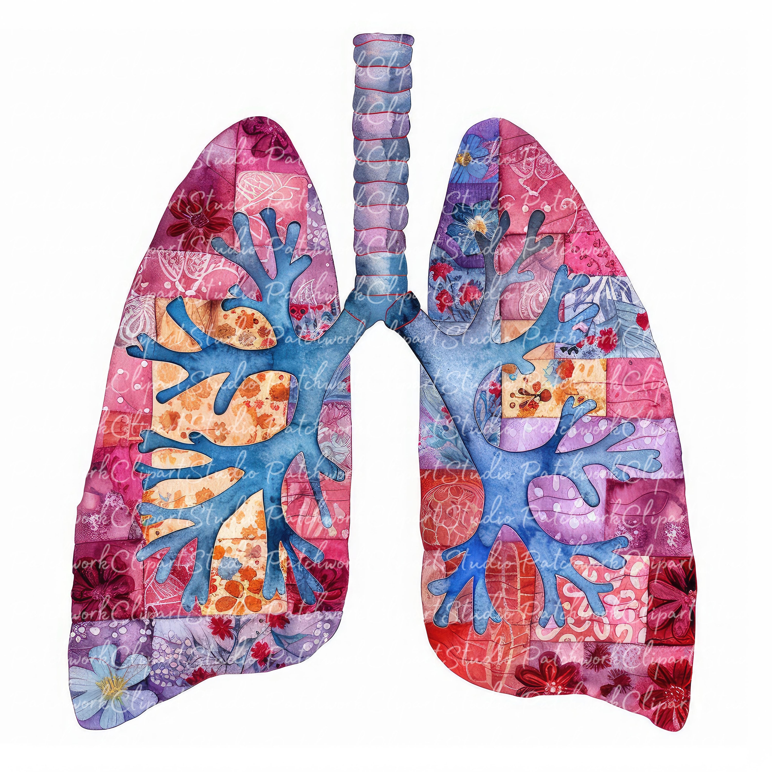 10 Human Lungs Clipart Bundle, JPG &amp; PNG, Printable Patchwork Anatomy ...