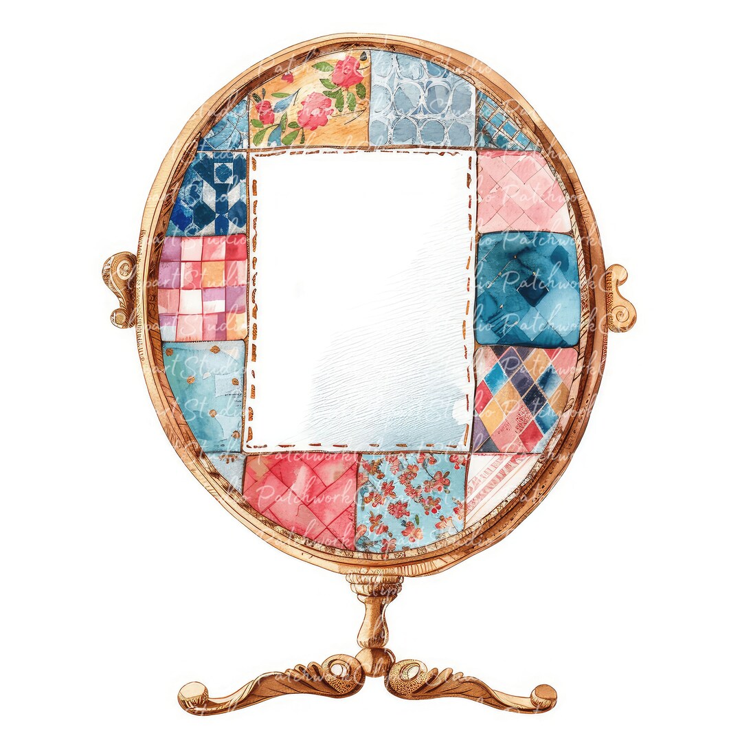 10 Mirrors Clipart Bundle, Printable Patchwork Mirror, Quilted Fabric ...
