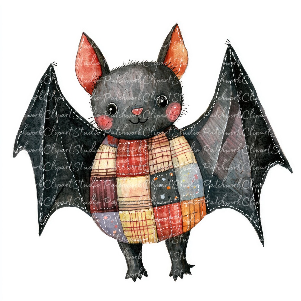 10 Bat Clipart Bundle, PNG & JPG, Printable Patchwork, Spooky Halloween ...