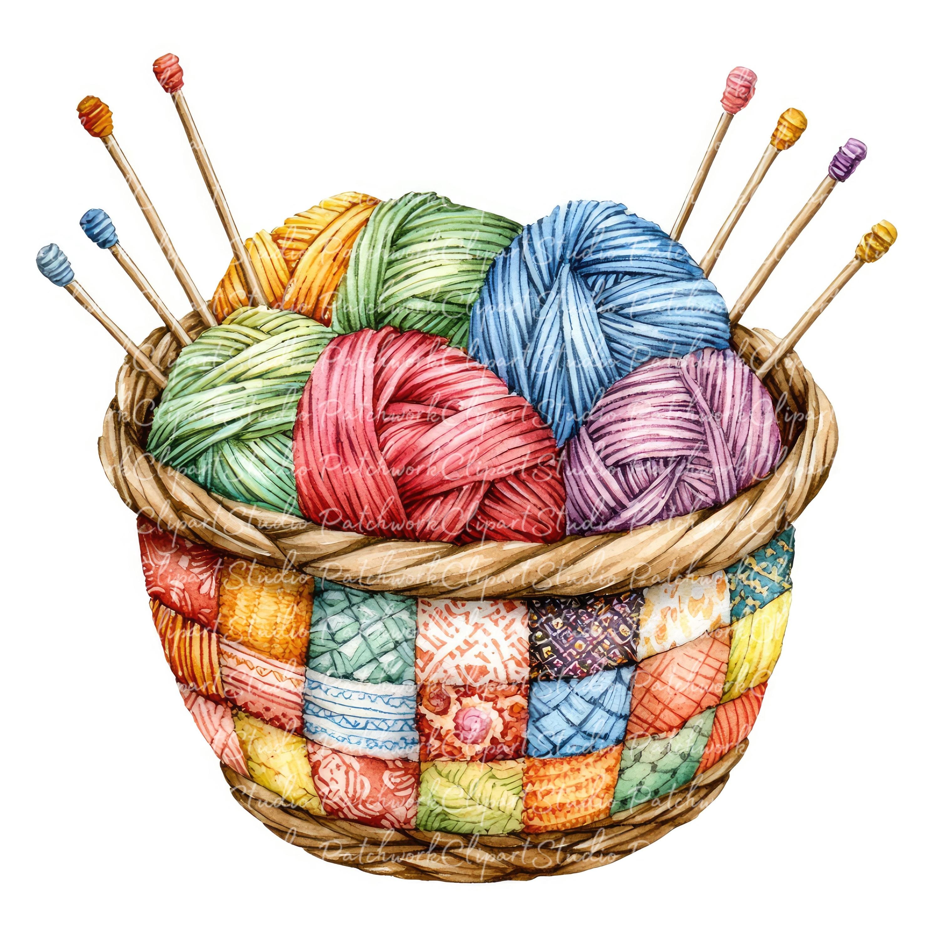 10 Basket With Yarn Clipart Bundle, PNG & JPG, Patchwork Knitting ...