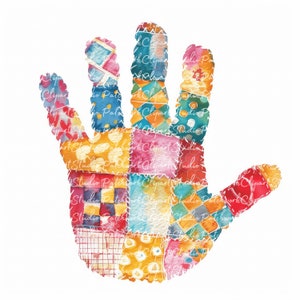 10 Hands Clipart Bundle, PNG & JPG, Printable Patchwork Hand, Illustrations, Hand Digital Download, Scrapbook Crafting, Quilt Image